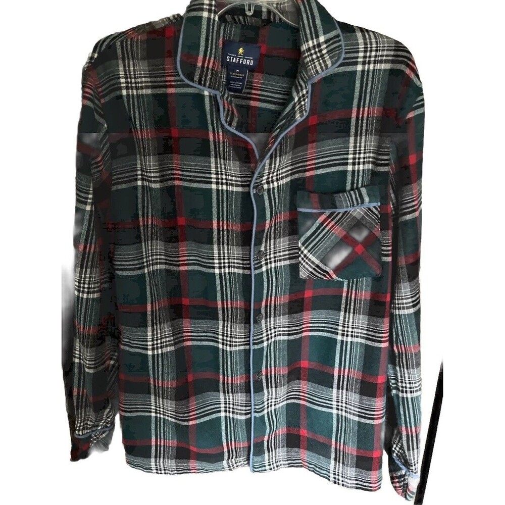 Stafford Men’s Plaid Flannel Pajama Top Size M Sleepwear Multicolor